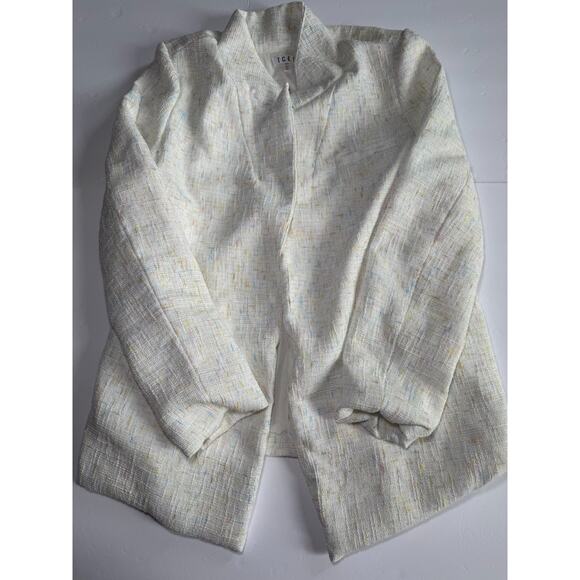 TCEC Jackets & Blazers - TCEC Blazer Womens Medium Ivory Tweed Pastel Speckled Open Front Jacket Career